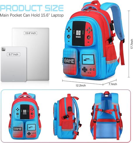 Gamer Backpack for Boys , 3PCS Boys Backpack with Lunch Box & Pencil Pouch, Waterproof School Bags for Boy Kids Children Teens, Elementary Middle School, Kids Book Bag Casual Daypack (Red Black) in Kuwait