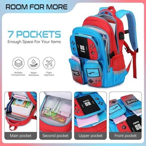 Gamer Backpack for Boys , 3PCS Boys Backpack with Lunch Box & Pencil Pouch, Waterproof School Bags for Boy Kids Children Teens, Elementary Middle School, Kids Book Bag Casual Daypack (Red Black) in Kuwait
