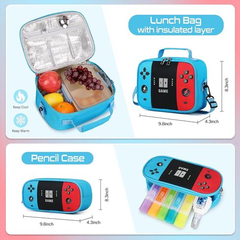 Gamer Backpack for Boys , 3PCS Boys Backpack with Lunch Box & Pencil Pouch, Waterproof School Bags for Boy Kids Children Teens, Elementary Middle School, Kids Book Bag Casual Daypack (Red Black) in Kuwait
