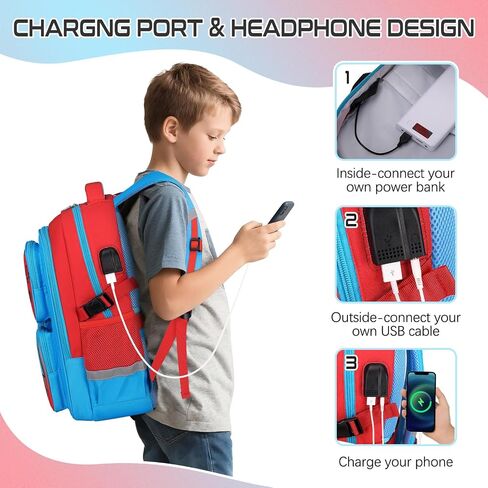 Gamer Backpack for Boys , 3PCS Boys Backpack with Lunch Box & Pencil Pouch, Waterproof School Bags for Boy Kids Children Teens, Elementary Middle School, Kids Book Bag Casual Daypack (Red Black) in Kuwait