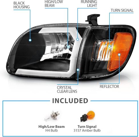 Amerilite for 2000-2004 Toyota Tundra العادية | Access Cab C -type LED ، الهالوجين ، مجموعة مصباح زاوية مصباح الشاحنة الصغيرة - سائق وجانب الركاب ، مجموعة ضوء السيارة ، أسود in Saudi Arabia