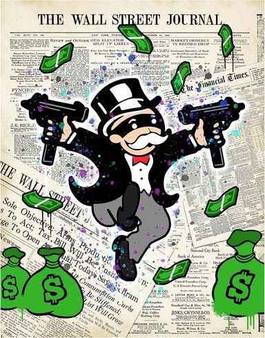 Wall Street Journal, Financial Times Gangsta Graffiti Monopoly Man Wall Art Poster - 8x10 Dow Jones, NASDAQ Decor, Home Decoration for Office, Living Room, Bedroom - Gift for Banker, Financial Planner in Saudi Arabia