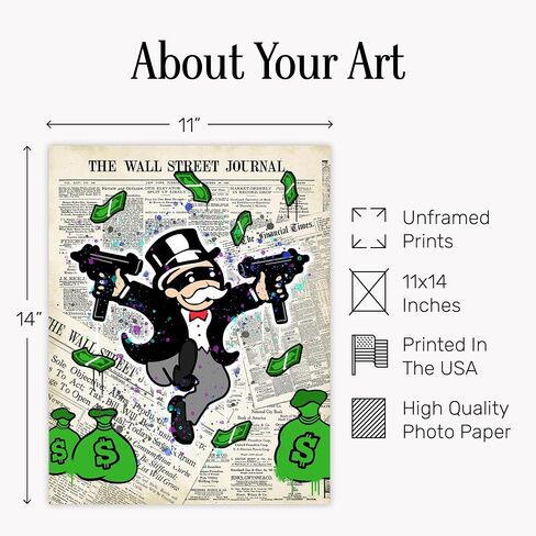 Wall Street Journal, Financial Times Gangsta Graffiti Monopoly Man Wall Art Poster - 8x10 Dow Jones, NASDAQ Decor, Home Decoration for Office, Living Room, Bedroom - Gift for Banker, Financial Planner in Saudi Arabia