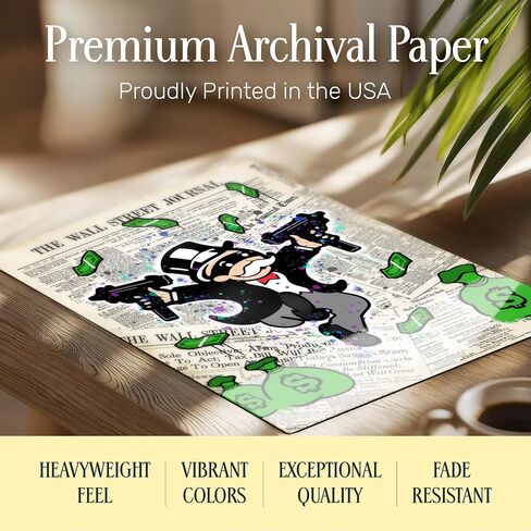 Wall Street Journal, Financial Times Gangsta Graffiti Monopoly Man Wall Art Poster - 8x10 Dow Jones, NASDAQ Decor, Home Decoration for Office, Living Room, Bedroom - Gift for Banker, Financial Planner in Saudi Arabia