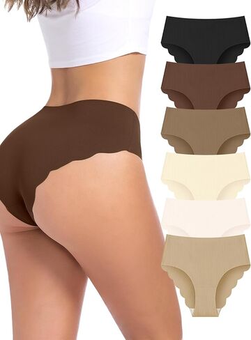No Show Cheeky Underwear for Women Seamless Bikini Panties Wave Edge Ribbed High Rise Panties 6 Pack in Saudi Arabia