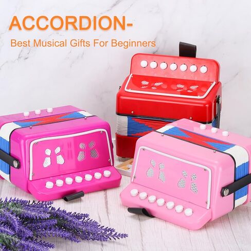 MECCANIXITY Accordion 10 Keys Button Accordion Mini Musical Instrument Gifts for Adults Beginners Educational, Light Pink in Saudi Arabia