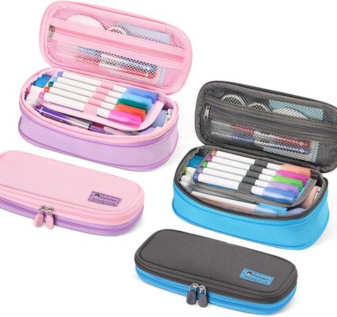 حافظة أقلام رصاص لطيفة قابلة للتوسيع من روكبابا للفتيات، حافظة أقلام جمالية مع مقصورات، حقيبة أقلام رصاص بسحاب للأطفال، منظم حامل حقيبة قلم رصاص للمدرسة باللون الأخضر والأرجواني in Kuwait