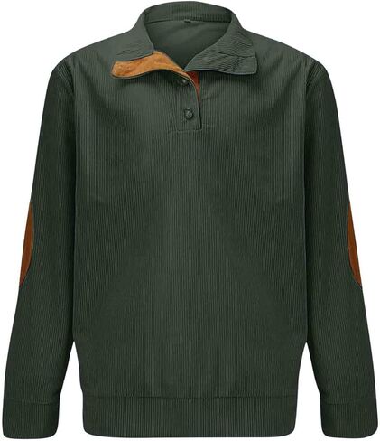 Mens Corduroy Sweatshirt Button Henley Neck Pullover Casual Long Sleeve Stand Collar Shirt in Saudi Arabia