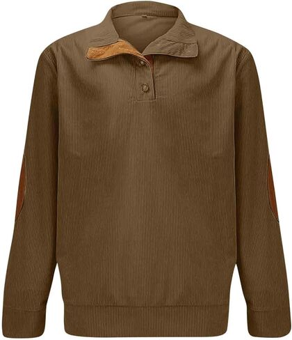 Mens Corduroy Sweatshirt Button Henley Neck Pullover Casual Long Sleeve Stand Collar Shirt in Saudi Arabia