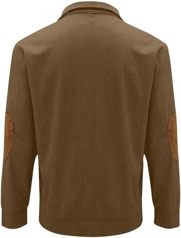 Mens Corduroy Sweatshirt Button Henley Neck Pullover Casual Long Sleeve Stand Collar Shirt in Saudi Arabia