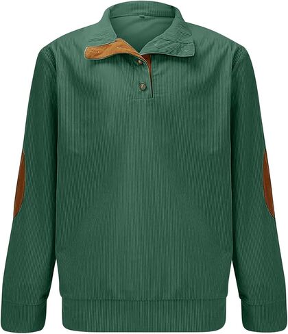 Mens Corduroy Sweatshirt Button Henley Neck Pullover Casual Long Sleeve Stand Collar Shirt in Saudi Arabia