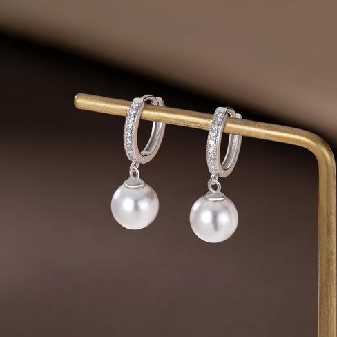 Sluynz Solid 925 sterling Silver Pearls أقراط للنساء المراهقات لؤلؤة الزفاف أقراط أقراط Hoop Huggie in Saudi Arabia