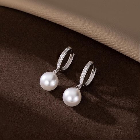 Sluynz Solid 925 sterling Silver Pearls أقراط للنساء المراهقات لؤلؤة الزفاف أقراط أقراط Hoop Huggie in Saudi Arabia