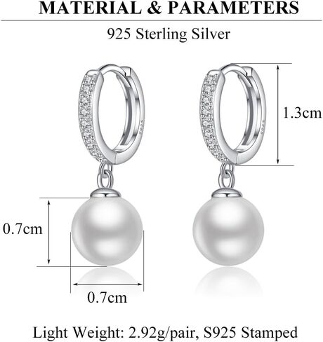 Sluynz Solid 925 sterling Silver Pearls أقراط للنساء المراهقات لؤلؤة الزفاف أقراط أقراط Hoop Huggie in Saudi Arabia