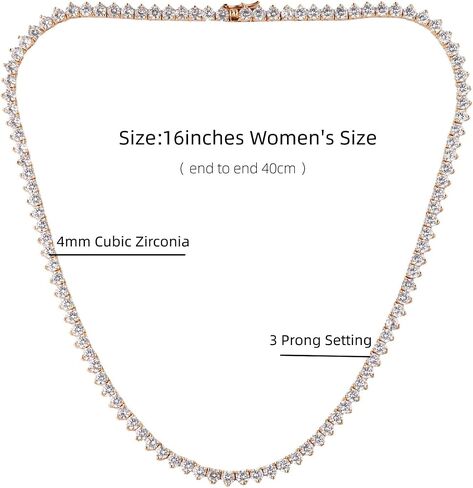 Tennis Necklaces for Women Men | 3 Prong 18K White/Yellow Gold Plated 4mm Round Cubic Zirconia Diamond Chains | Tennis Chain Necklace Size 16-18 inches in Kuwait