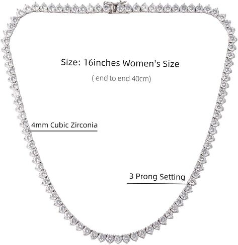 Tennis Necklaces for Women Men | 3 Prong 18K White/Yellow Gold Plated 4mm Round Cubic Zirconia Diamond Chains | Tennis Chain Necklace Size 16-18 inches in Kuwait
