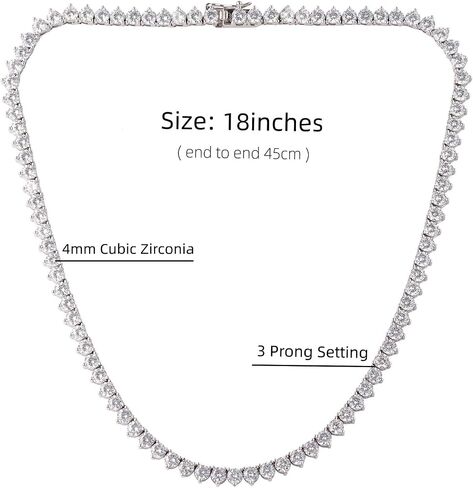 Tennis Necklaces for Women Men | 3 Prong 18K White/Yellow Gold Plated 4mm Round Cubic Zirconia Diamond Chains | Tennis Chain Necklace Size 16-18 inches in Kuwait