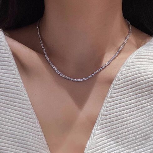 Tennis Necklaces for Women Men | 3 Prong 18K White/Yellow Gold Plated 4mm Round Cubic Zirconia Diamond Chains | Tennis Chain Necklace Size 16-18 inches in Kuwait