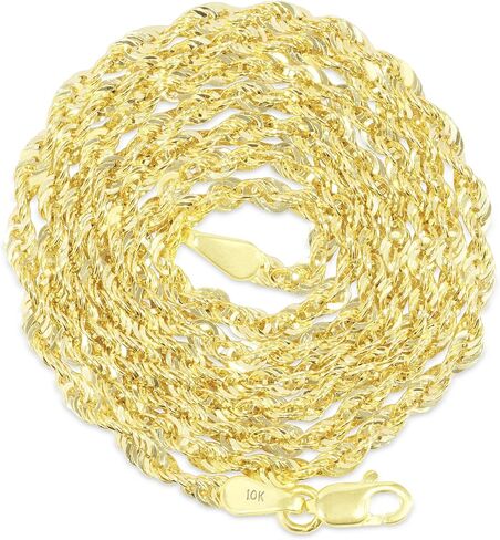 Nuragold 10k Real Yellow Gold 2.5mm Rope Chain Diamond Cut Lightweight Necklace (16"-30") Italian Jewelry for Men & Women in Saudi Arabia