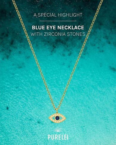 Purelei® Blue Eye Necklace – 18K Gold plated stainless steel jewelry – Waterproof chain with eye pendant – 16 to 18 inch adjustable length – Fashion jewelry for your individual look in Kuwait
