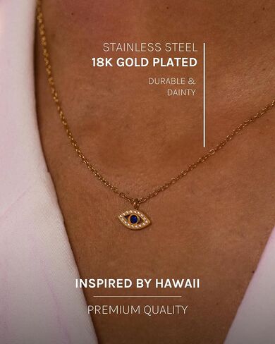 Purelei® Blue Eye Necklace – 18K Gold plated stainless steel jewelry – Waterproof chain with eye pendant – 16 to 18 inch adjustable length – Fashion jewelry for your individual look in Kuwait