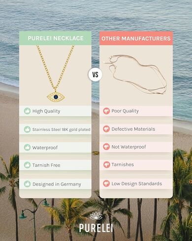Purelei® Blue Eye Necklace – 18K Gold plated stainless steel jewelry – Waterproof chain with eye pendant – 16 to 18 inch adjustable length – Fashion jewelry for your individual look in Kuwait