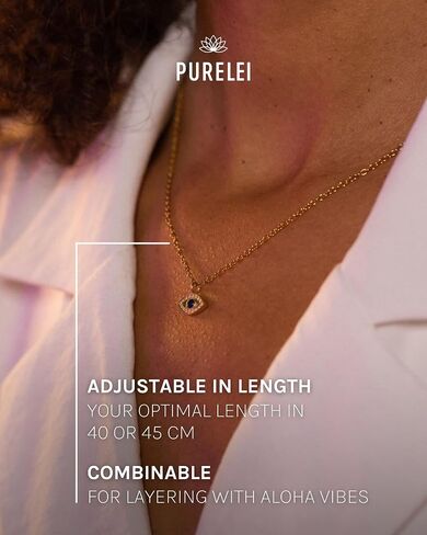 Purelei® Blue Eye Necklace – 18K Gold plated stainless steel jewelry – Waterproof chain with eye pendant – 16 to 18 inch adjustable length – Fashion jewelry for your individual look in Kuwait