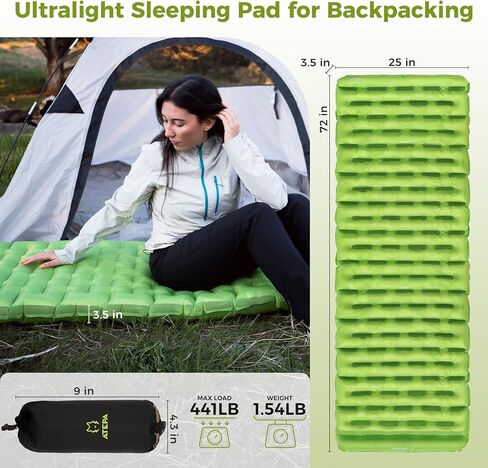 ATEPA Insulated Sleeping Pad 6 R-Value Ultralight Backpacking Sleeping Pad for Hiking Camping (1.3lbs) inflatable sleeping pad for adults, Compact Thick Camping Mattress pad in Kuwait