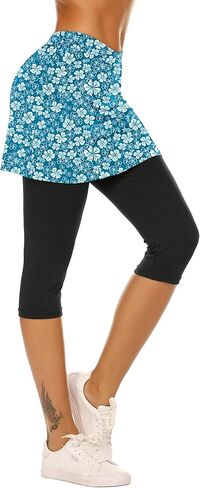 Ekouaer Skirted Leggings for Women Tennis Golf Skorts Capris Gym Yoga Legging with Skirts in Kuwait