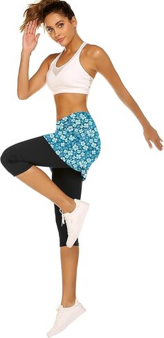 Ekouaer Skirted Leggings for Women Tennis Golf Skorts Capris Gym Yoga Legging with Skirts in Kuwait