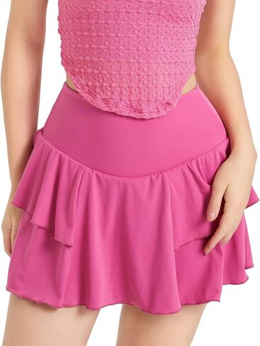 Meivso Womens Flowy Tennis تنانير عالية الخصر الكشكشة ذات الطبقات الرياضية مع جيوب in Kuwait