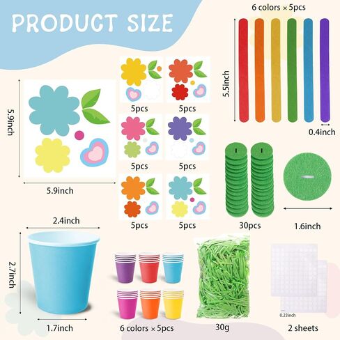 32 Set Mother's Day Flower Bouquet Craft Kit-Mother's Day Kids DIY Flower Bouquet Paper Crafts Make Your Own Flower Bouquet for Party Activities School Mom Teacher Appreciation Week Valentine Gift in Kuwait