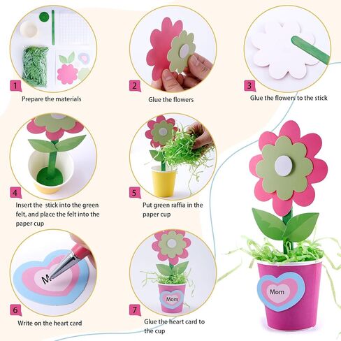 32 Set Mother's Day Flower Bouquet Craft Kit-Mother's Day Kids DIY Flower Bouquet Paper Crafts Make Your Own Flower Bouquet for Party Activities School Mom Teacher Appreciation Week Valentine Gift in Kuwait