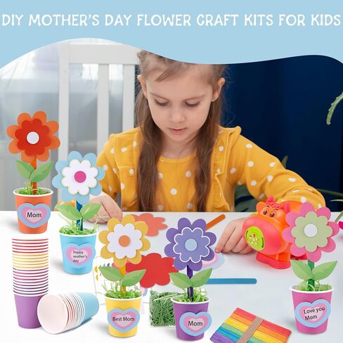 32 Set Mother's Day Flower Bouquet Craft Kit-Mother's Day Kids DIY Flower Bouquet Paper Crafts Make Your Own Flower Bouquet for Party Activities School Mom Teacher Appreciation Week Valentine Gift in Kuwait