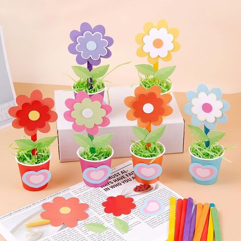 32 Set Mother's Day Flower Bouquet Craft Kit-Mother's Day Kids DIY Flower Bouquet Paper Crafts Make Your Own Flower Bouquet for Party Activities School Mom Teacher Appreciation Week Valentine Gift in Kuwait