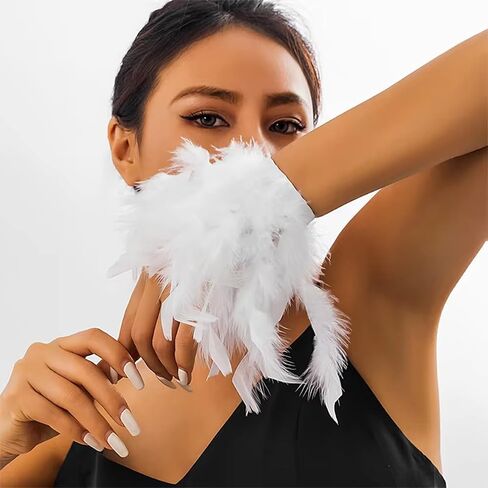 Gothic Feather Gloves Hand Sleeve Sexy Feather Cuffs Bracelet for Halloween Wedding Masquerade Tea Party in Saudi Arabia