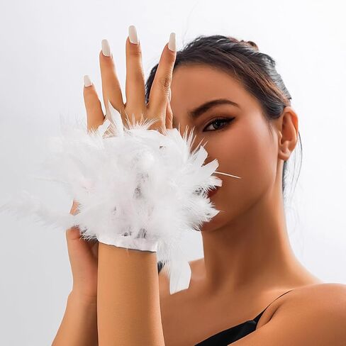Gothic Feather Gloves Hand Sleeve Sexy Feather Cuffs Bracelet for Halloween Wedding Masquerade Tea Party in Saudi Arabia