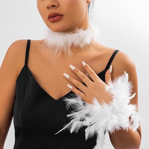 Gothic Feather Gloves Hand Sleeve Sexy Feather Cuffs Bracelet for Halloween Wedding Masquerade Tea Party in Saudi Arabia
