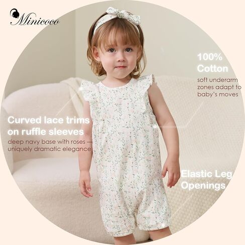 Baby Girls Ruffled Sleeve Rompers Toddler Girls Jumpsuits One-Piece Cotton Outfits in Kuwait