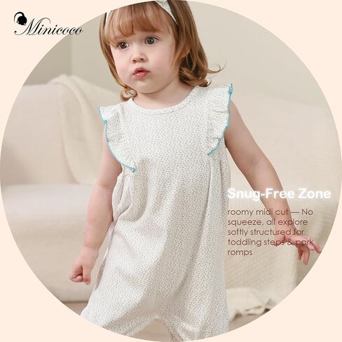 Baby Girls Ruffled Sleeve Rompers Toddler Girls Jumpsuits One-Piece Cotton Outfits in Kuwait