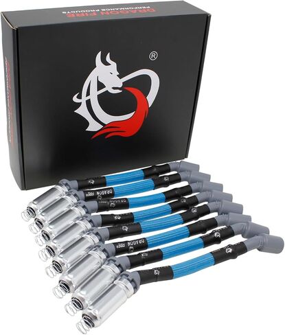 DRAGON FIRE PERFORMANCE 10.5" 500 ohm/ft Blue Sleeved Spark Plug Wires Compatible with 2000-2019 GM Silverado, Tahoe, Suburban, GMC Sierra, Yukon, Cadillac Escalade, Various V8 OEM Fit PWJ256-BLS in Saudi Arabia