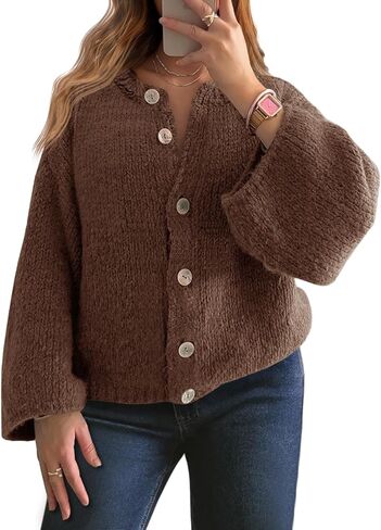 Saodimallsu Womens Button Down Cardigans Crew Neck Long Sleeve Chunky Knit Oversized Casual Loose Fall Sweater Coats in Saudi Arabia
