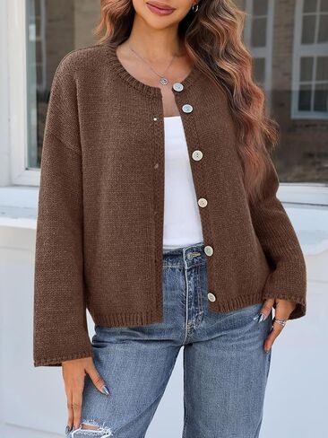 Saodimallsu Womens Button Down Cardigans Crew Neck Long Sleeve Chunky Knit Oversized Casual Loose Fall Sweater Coats in Saudi Arabia