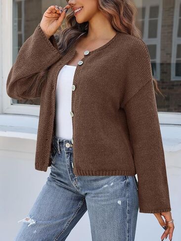 Saodimallsu Womens Button Down Cardigans Crew Neck Long Sleeve Chunky Knit Oversized Casual Loose Fall Sweater Coats in Saudi Arabia