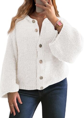 Saodimallsu Womens Button Down Cardigans Crew Neck Long Sleeve Chunky Knit Oversized Casual Loose Fall Sweater Coats in Saudi Arabia
