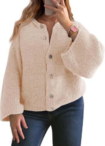 Saodimallsu Womens Button Down Cardigans Crew Neck Long Sleeve Chunky Knit Oversized Casual Loose Fall Sweater Coats in Saudi Arabia