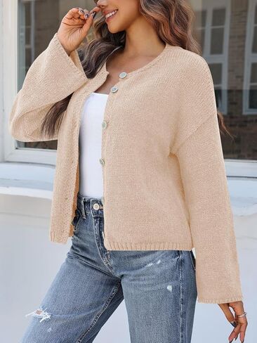 Saodimallsu Womens Button Down Cardigans Crew Neck Long Sleeve Chunky Knit Oversized Casual Loose Fall Sweater Coats in Saudi Arabia