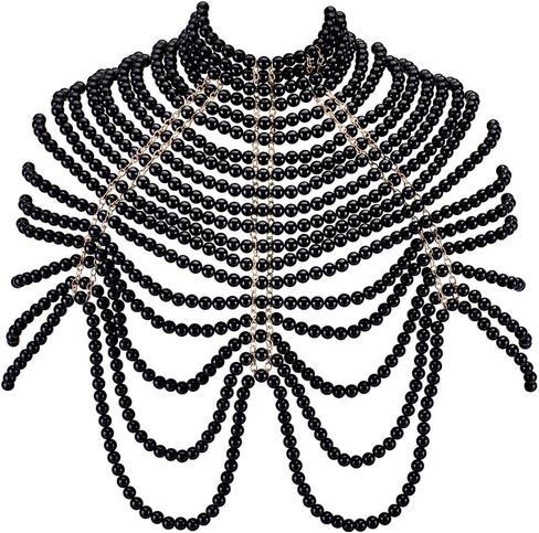 AHANDMAKER Black Pearl Body Chain Bra ، Sexy Body Chain Bra Multi Layer Sterk Chain Stain -deled Bra Bra Chain Bohemian Body Jewelry Bikini chain for Beach Party Party Party Asced in Saudi Arabia