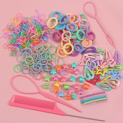 Hair Accessories for Girls, 1350P Colorful Hair Ties Set with 72P Hair Clips, Bobby Pins for Toddlers, Hair Wax Stick, Butterfly Hair Clips for Kids, Hair Barrettes with Hair Comb Set & Organizer Box in Kuwait