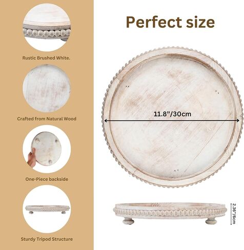 Round Wood Tray for Centerpiece Table Decorations, Rustic Beaded Wooden Trays Decor for Dining, Kitchen Counter, Living Room and Coffee Table Tray Decor in Saudi Arabia
